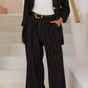 Thea Blazer - Black Pinstripe