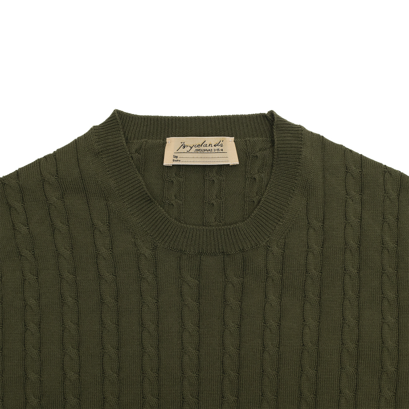 ‘Skipper’ Cable-Knit Tee Olive - Image 2
