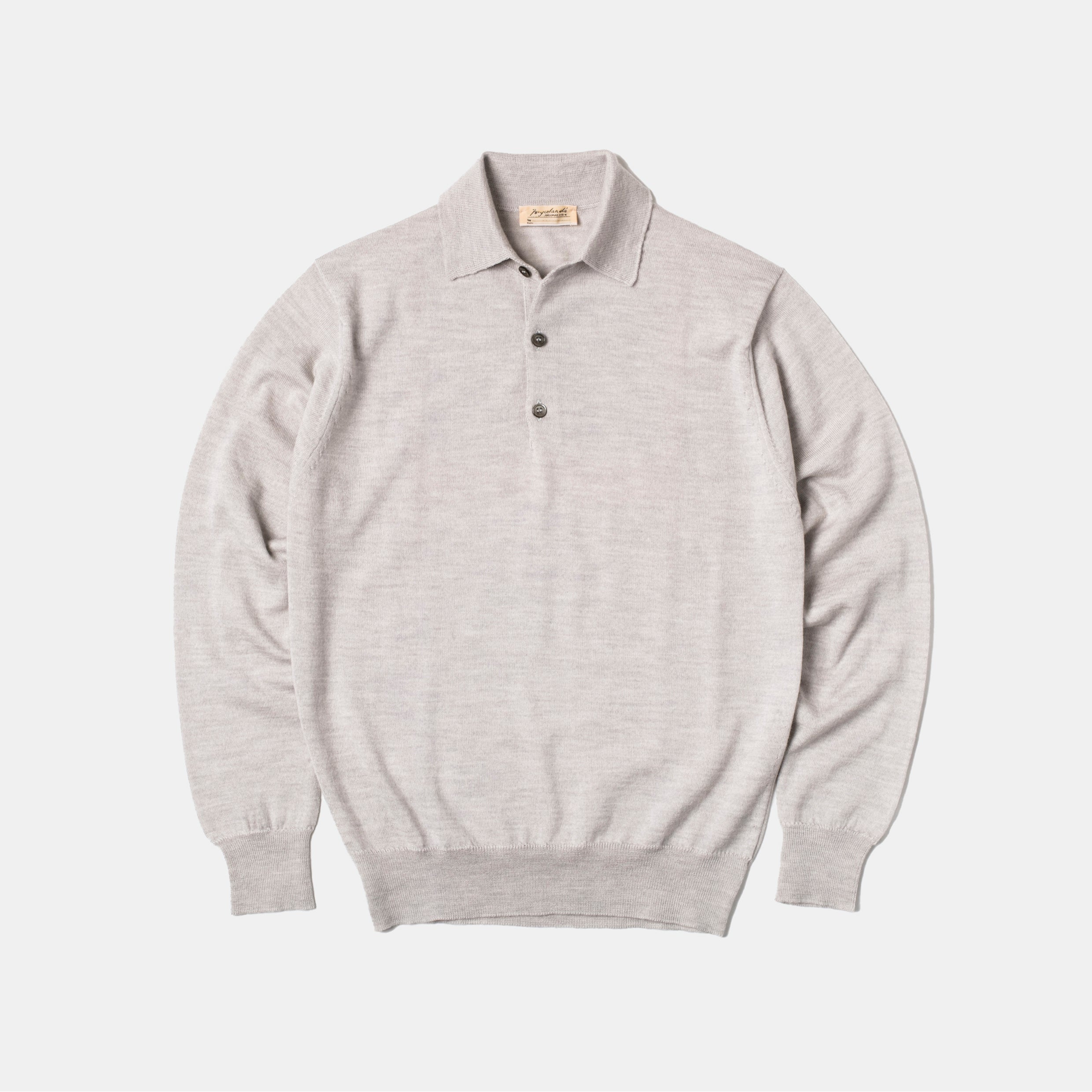 Merino Long-Sleeve Polo Argent